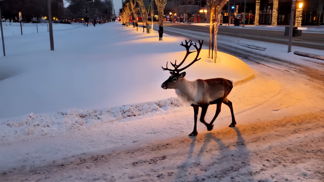 Ren på en snöig stadsgata på natten