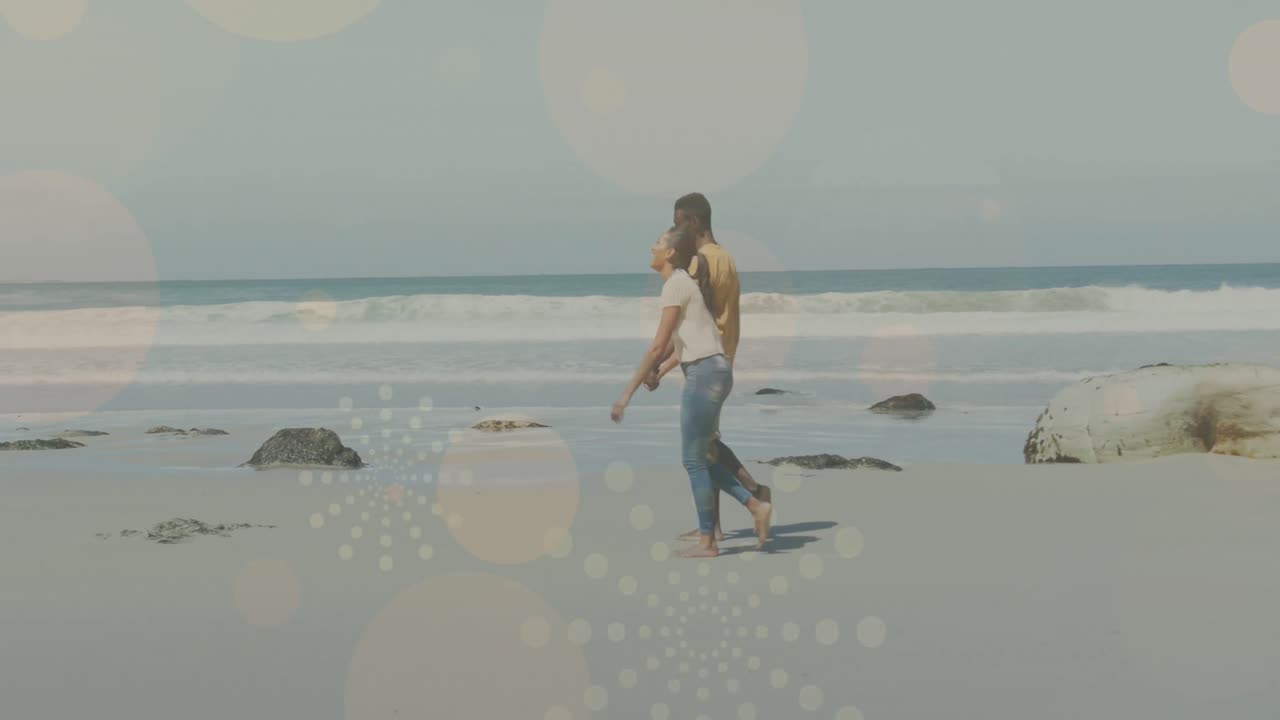 아프리카계 미국인 부부 가  ⁇ 고 손을 잡고 있는 빛의 반점 의 애니메이션