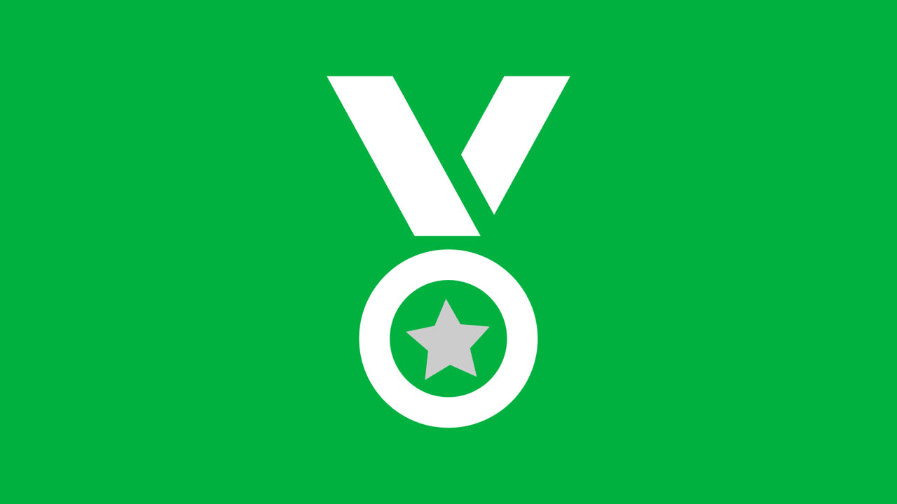 Animated Medal Icon with Star on Green Background