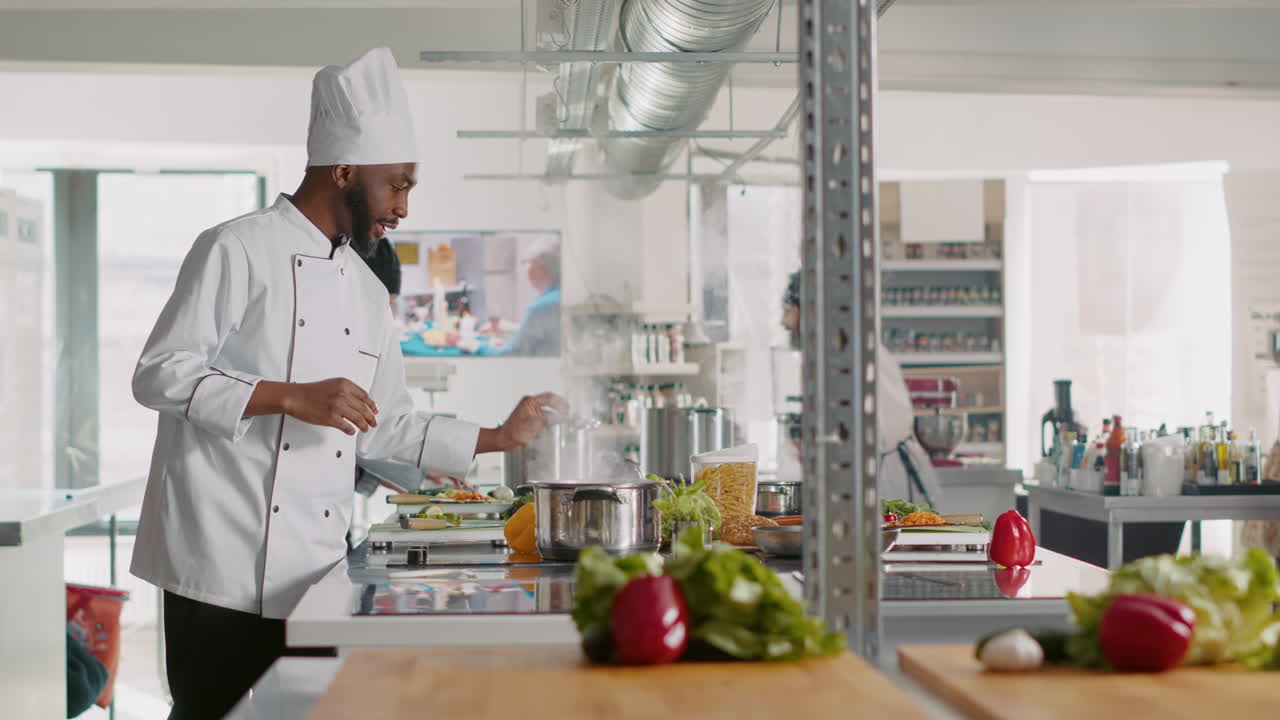 POV of gourmet chef recording content for cooking show