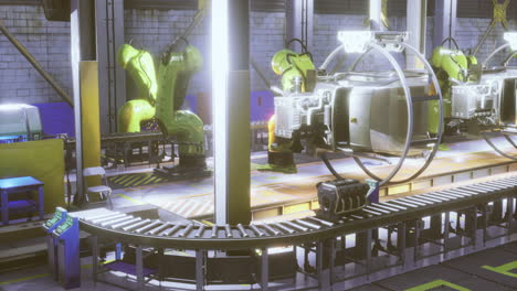 robots assembling advanced machines in a high tech factory