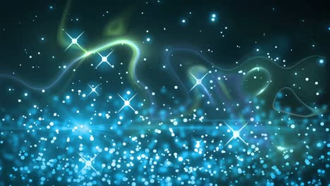Blue-sparkles-and-glowing-spots-moving-against-abstract-moving-background-