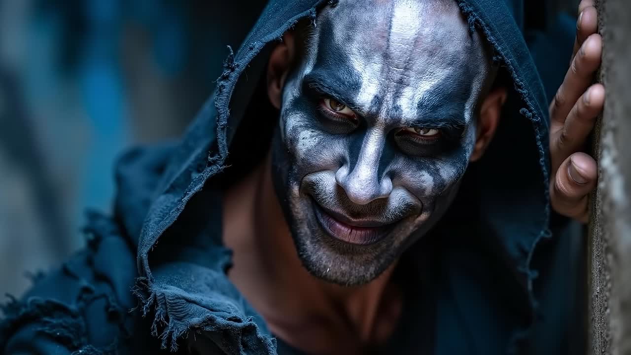 un hombre con la cara pintada como un payaso