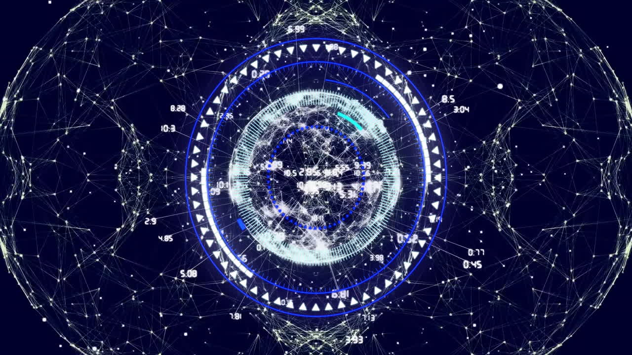 Animazione dell'elaborazione dati e del globo su sfondo nero