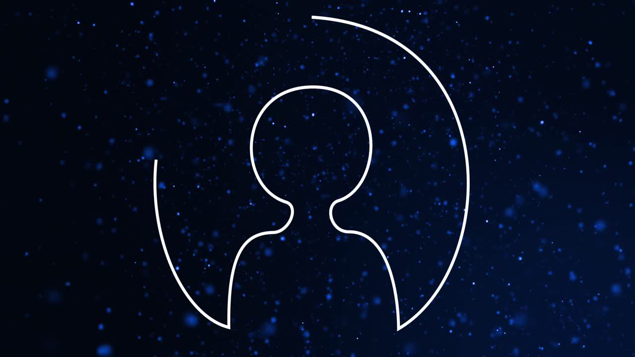 블루 배경에 박이는 별 위에 있는 소셜 미디어 사람들의 아이콘의 애니메이션