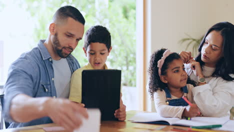 Eltern-Und-Kinder-Auf-Einem-Tablet-Zum-Lernen-Zu-Hause