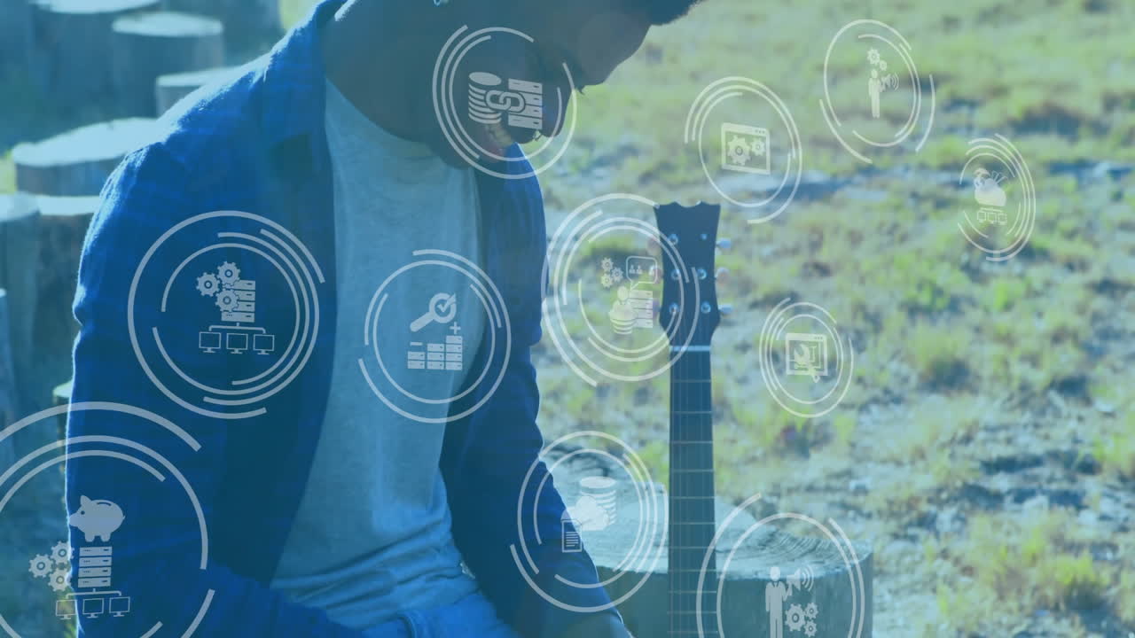 스마트폰을 사용하는 아프리카계 미국인 남성의 디지털 데이터 처리의 애니메이션