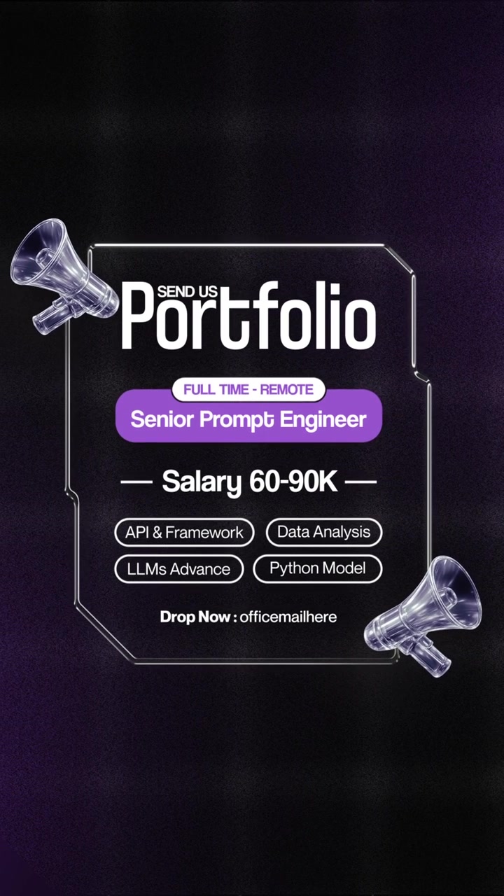 Animationsskabelon til opslag på sociale medier for rekrutteringskampagne af Senior Prompt Engineer