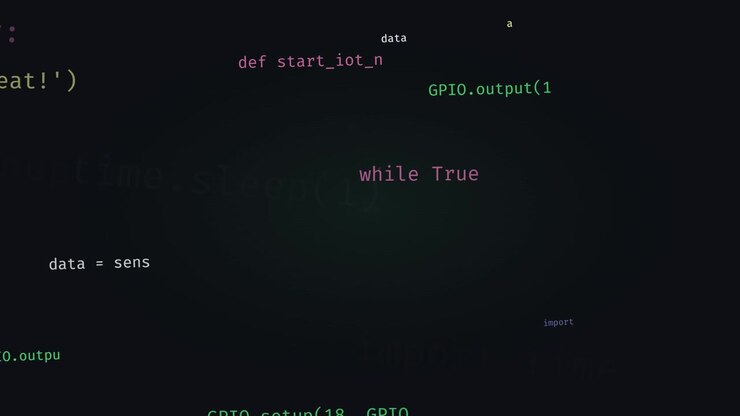 Python Programming Code Floating on Dark Background