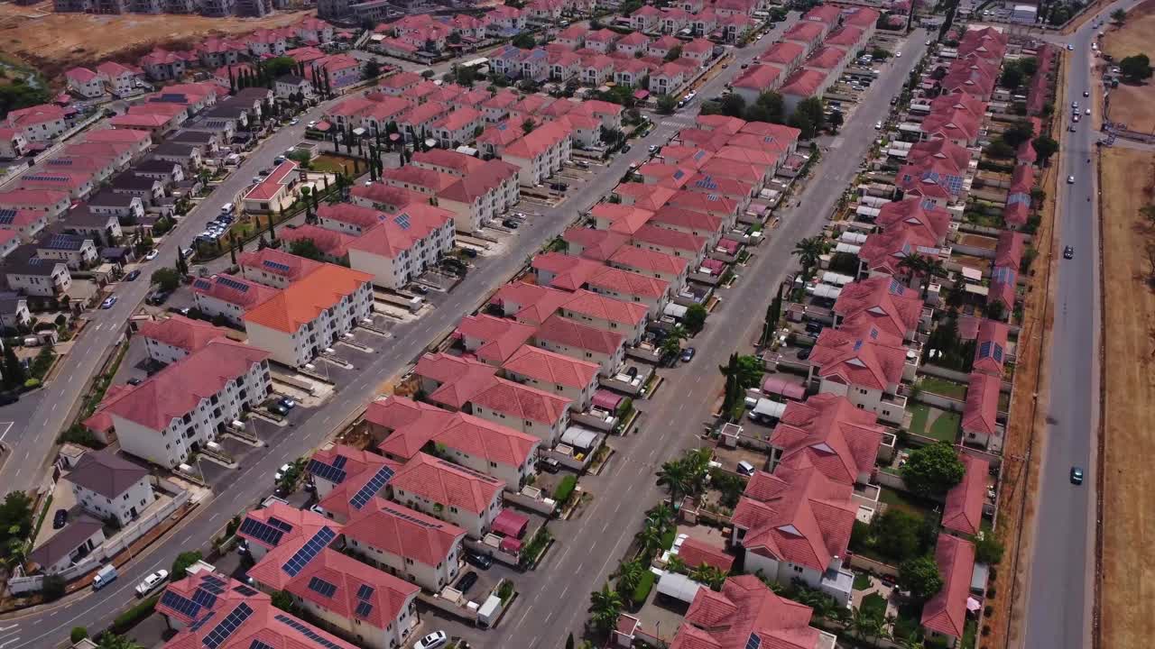 Beautiful aerial of tract houses in a wealthy suburban neighborhood in Abuja, Nigeria