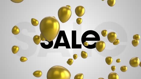 Animation-of-golden-balloons-floating-over-sale-text-banner-against-grey-background