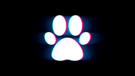 paw symbol on glitch retro vintage animation.