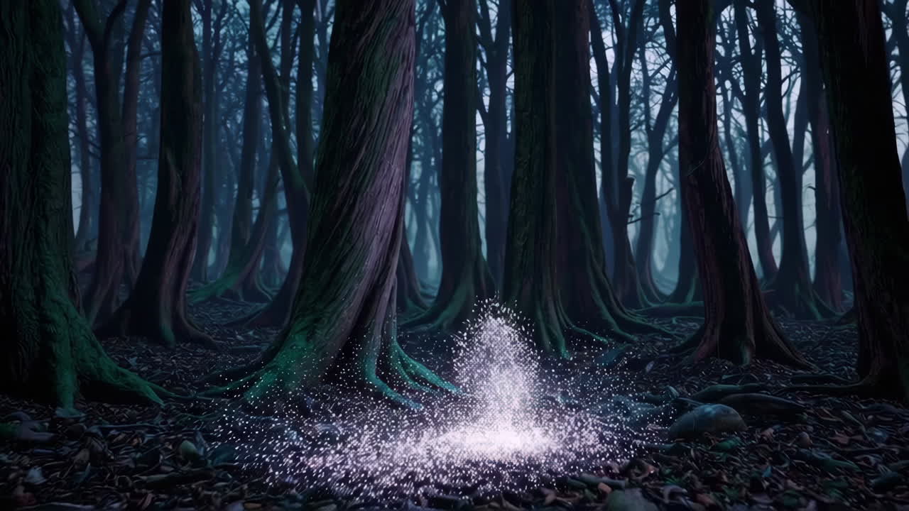 Enchanted Dark Forest with Glowing Light