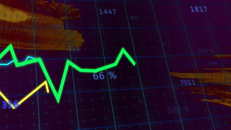 financial data chart with fluctuating green line animation over grid background