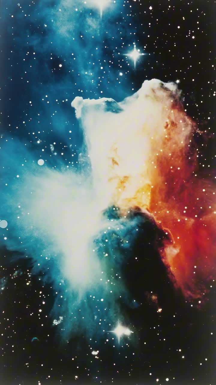 A mesmerizing cosmic scene with vibrant nebula colors, captured from a wide-angle perspective