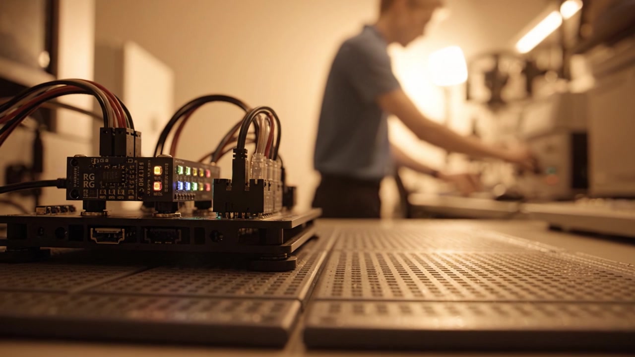 Exploring the World of Electronics: Close-Up Views of Circuit Boards and Components in a Modern Laboratory Setting