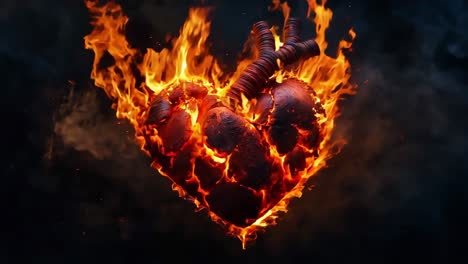 a heart in flames on a black background