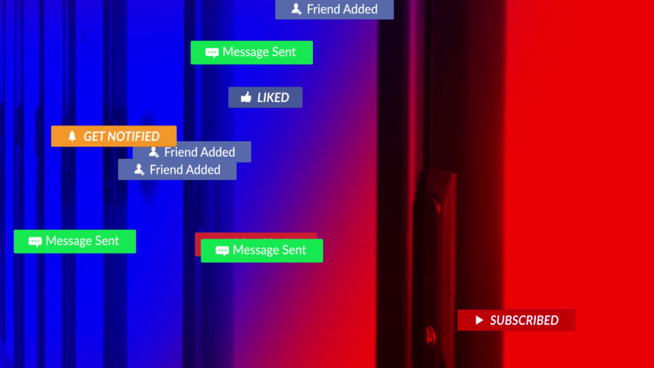 animación de iconos de redes sociales con textos en la sala del servidor