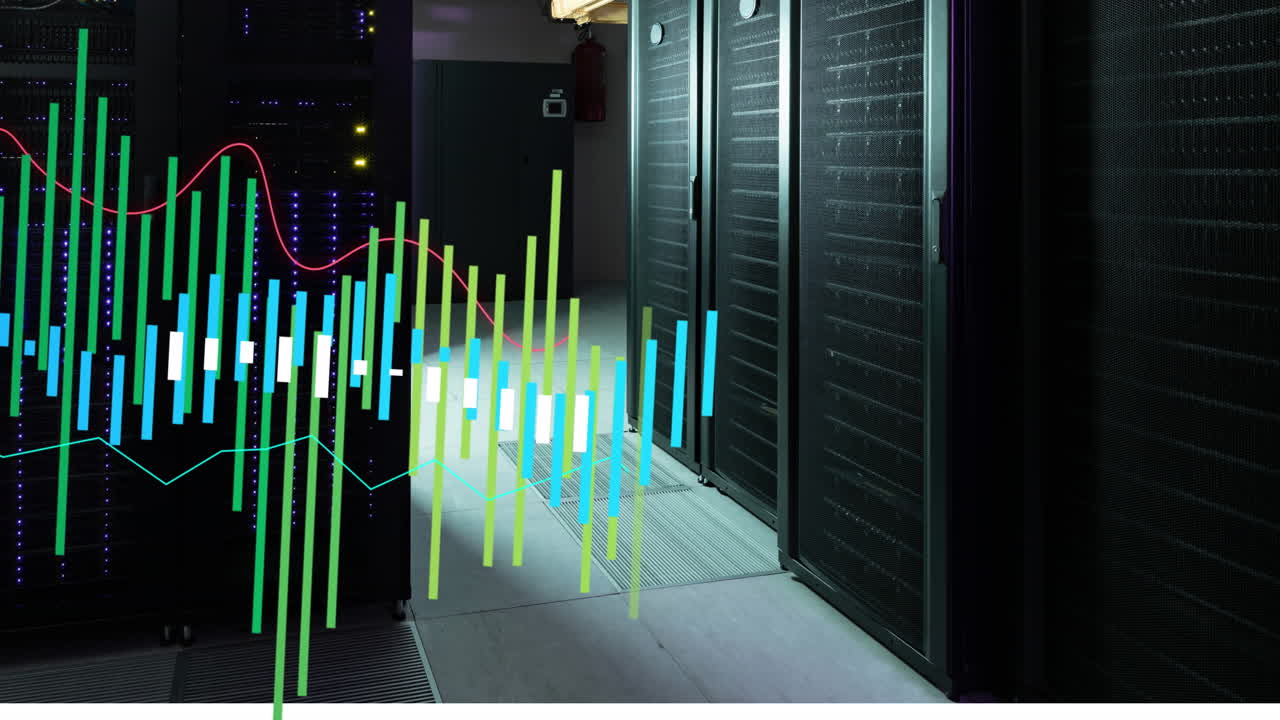 Animation of data processing against computer server room
