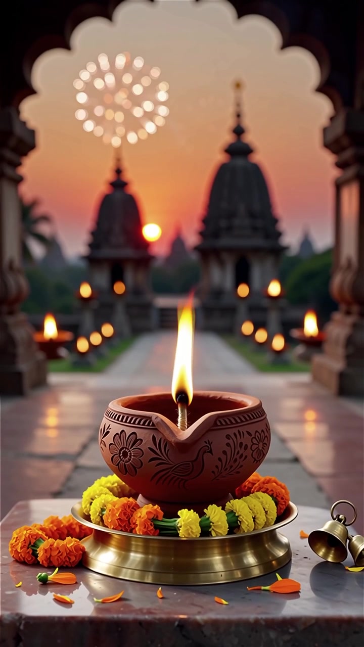 Diwali Festival Background with Lanterns and Traditional Diyas Decorations