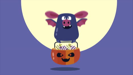 cute cartoon bat flying with a pumpkin