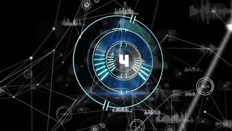 animation of network of connections over countdown and scope scanning