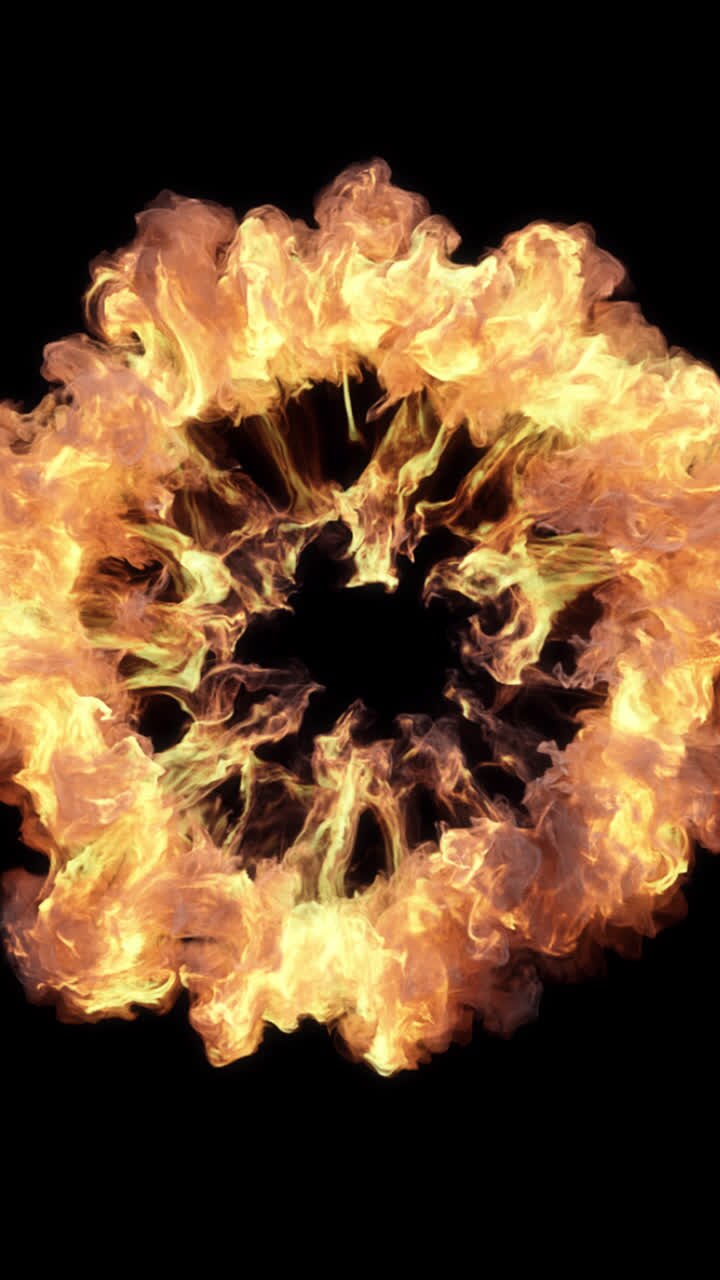 Dynamic Ring of Fire and Smoke Expanding on Black Background