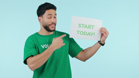 volunteer sign, happy or man thumbs up for non
