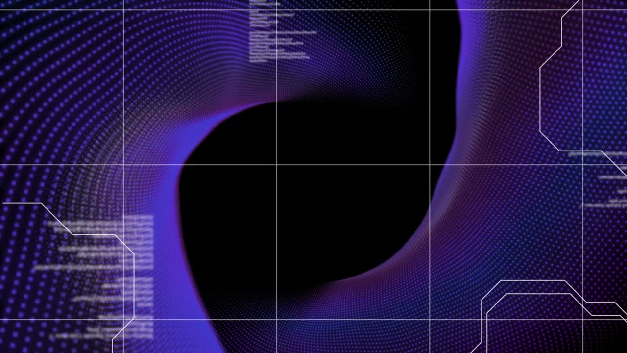 animación del procesamiento de datos y puntos sobre fondo negro
