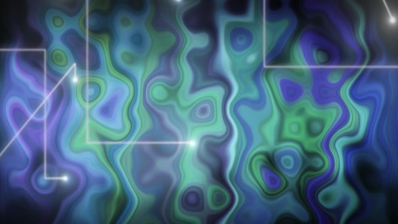 animación de luces blancas brillantes sobre un fondo líquido verde y azul