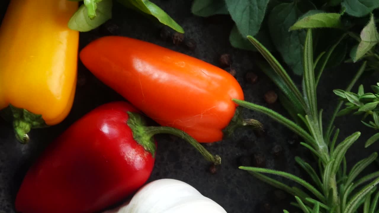 Making a vibrant Cajun Spice Blend, mixing red paprika, cayenne pepper, oregano, thyme, white garlic onion powder and black pepper in a bowl, creating a striking contrast against a black background.