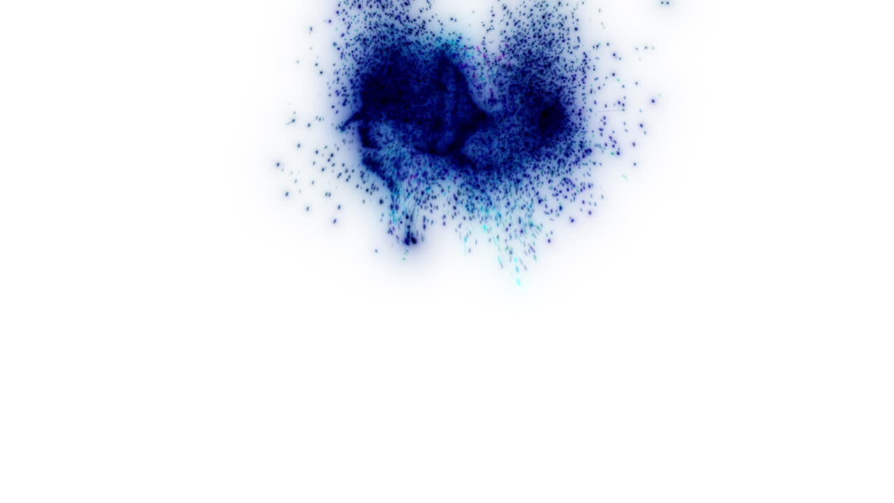 Particelle fluide blu vorticose su sfondo bianco