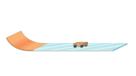 a small car moves along a curved, glass-like track with smooth transitions and minimalistic design