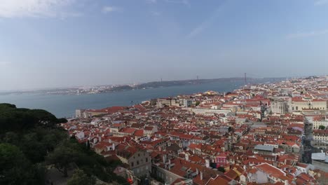 Panoramic-View-Of-Beautiful-Lisboa-Cityscape-At-Sunny-Day,-Portugal