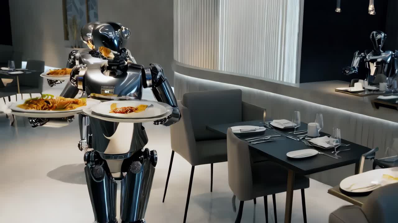 현대 레스토랑 에서 음식 을 제공 하는 로