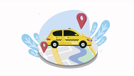 coche de taxi con ubicación pin en el mapa