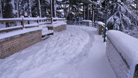 senderos cubiertos de nieve de la plaza garibaldi, guardiagrele, abruzzo, italia