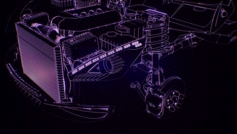 Holographic-animation-of-3D-wireframe-car-model-with-engine