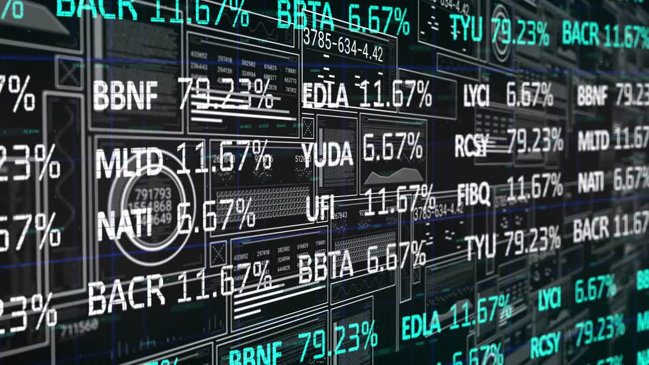 Animation of data processing over black background
