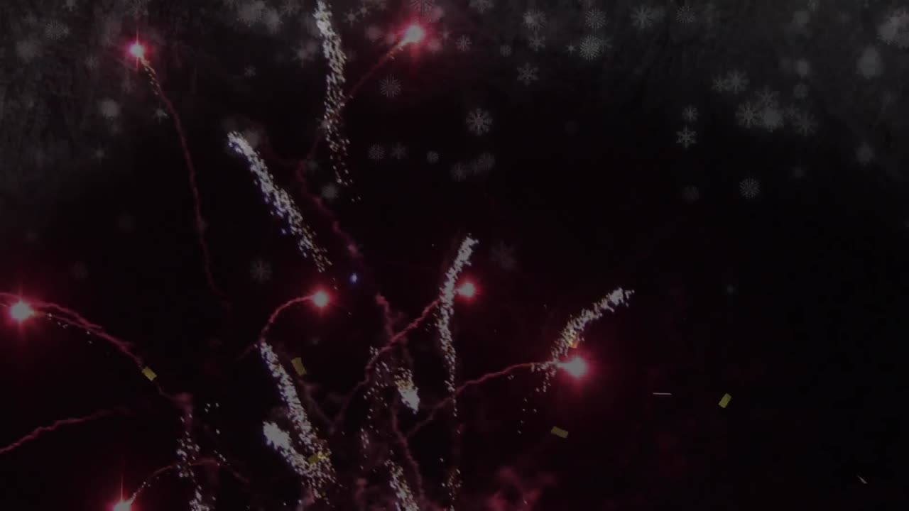 animación de fuegos artificiales explotando y confeti cayendo