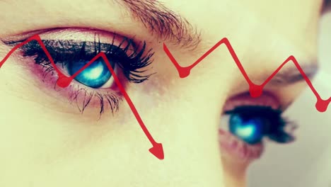 animation of statistical data processing over close up of female eyes