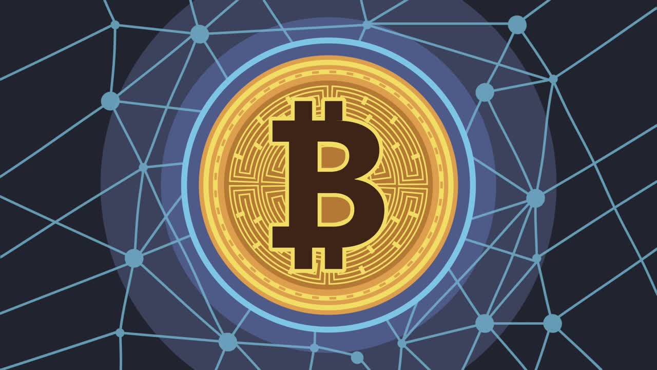 bitcoin con animación de criptomoneda de circuito