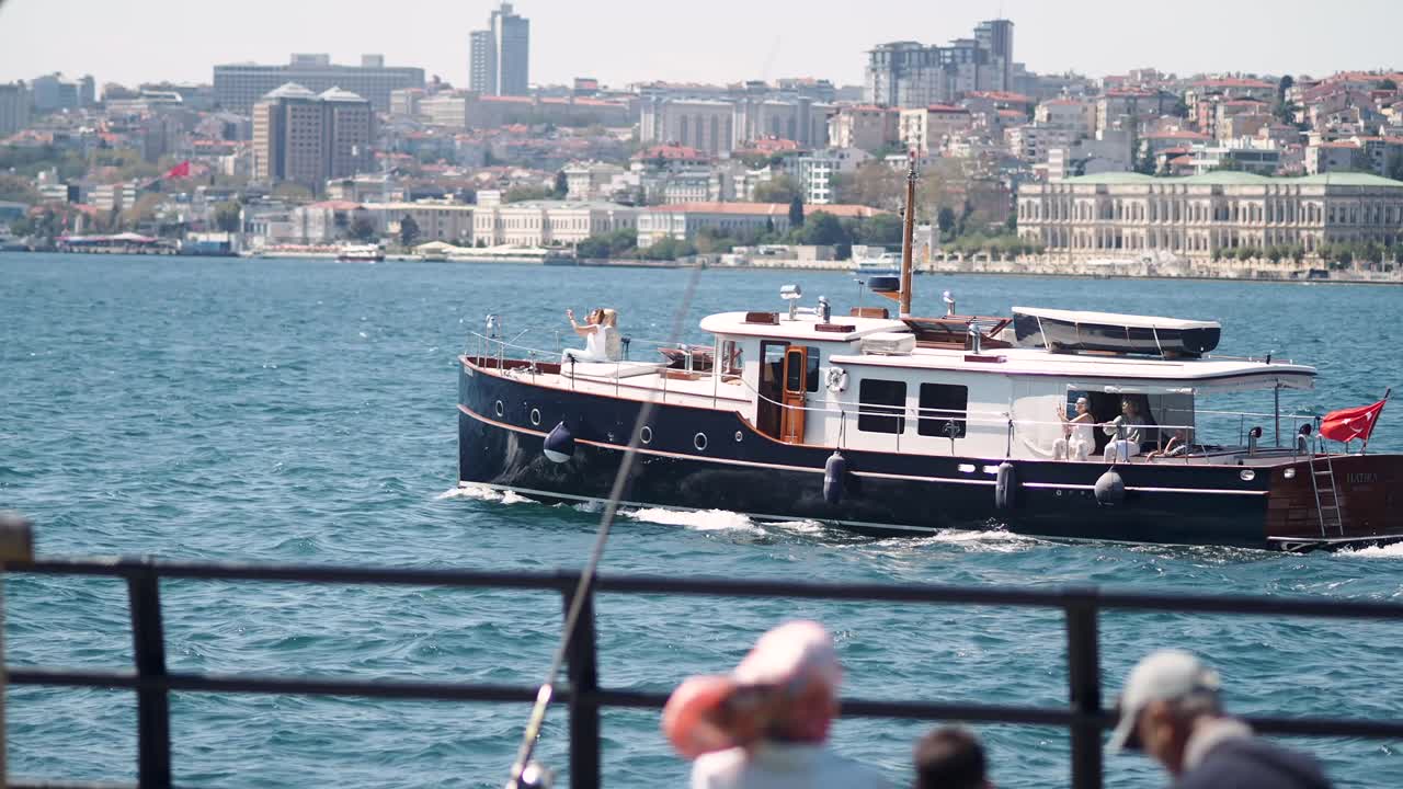 Boat sailing in Istanbul with cityscape view