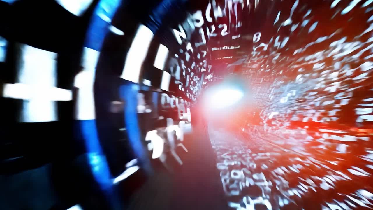 una nave espacial entra en un agujero de gusano, acelerando a la velocidad de la luz y mostrando las maravillas de los viajes espaciales y la tecnología futurista.