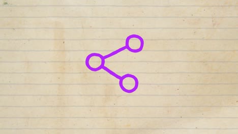 Animation-of-purple-outlined-share-icon-hand-drawn-with-a-marker-on-vintage-white-lined-paper.