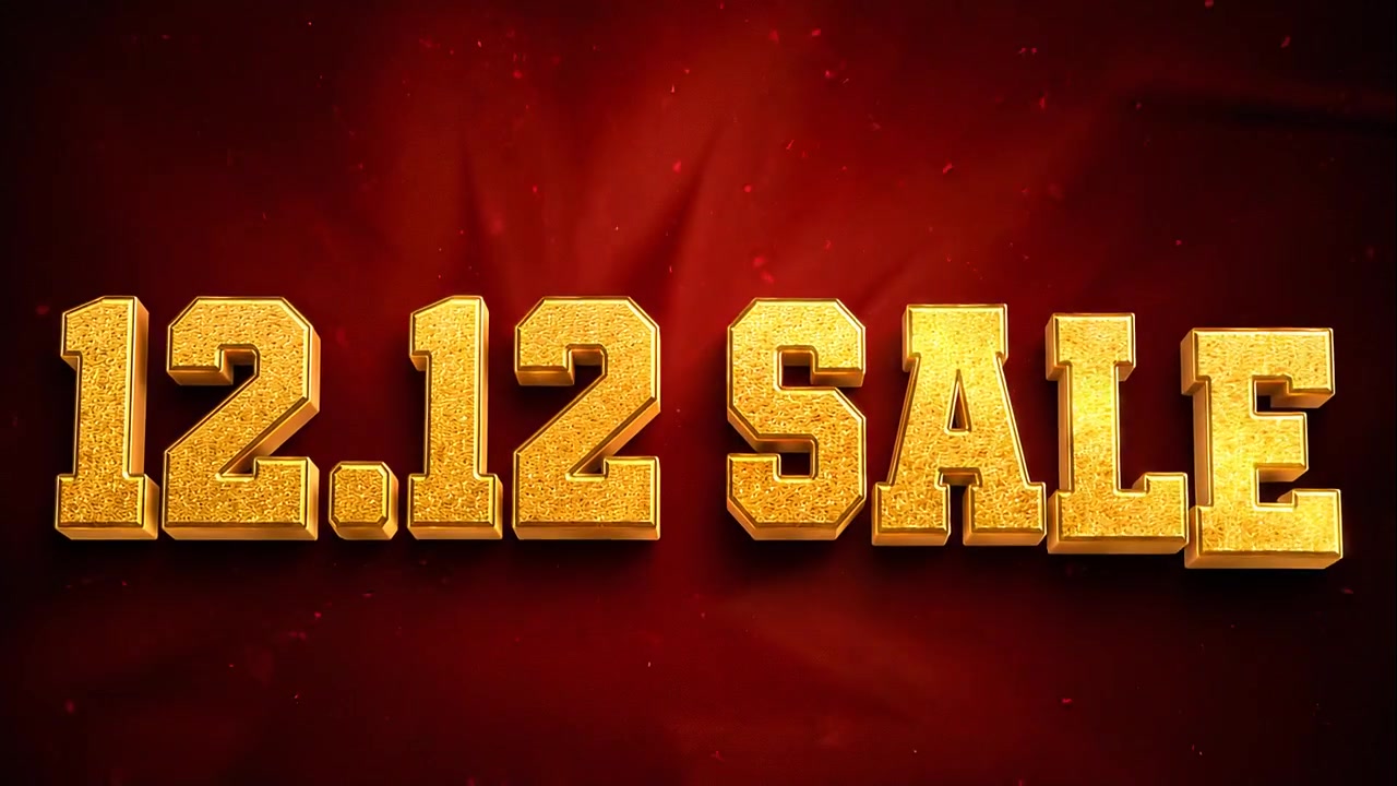 Animazione testuale promozionale 'Saldi 12.12' su sfondo rosso
