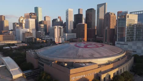 aerial view of downtown houston, texas, usa. buildings, stadium and skyline in the morning.