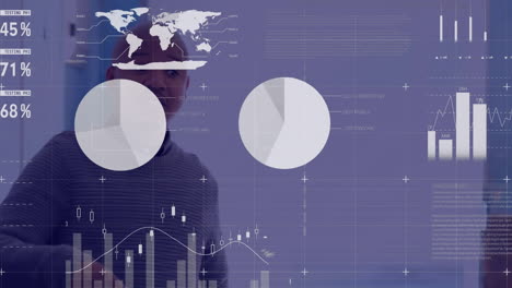 Animation-Der-Datenverarbeitung-Auf-Diagrammen-über-Afroamerikanischen-Männlichen-Lehrern-Und-Schülern-Im-Unterricht