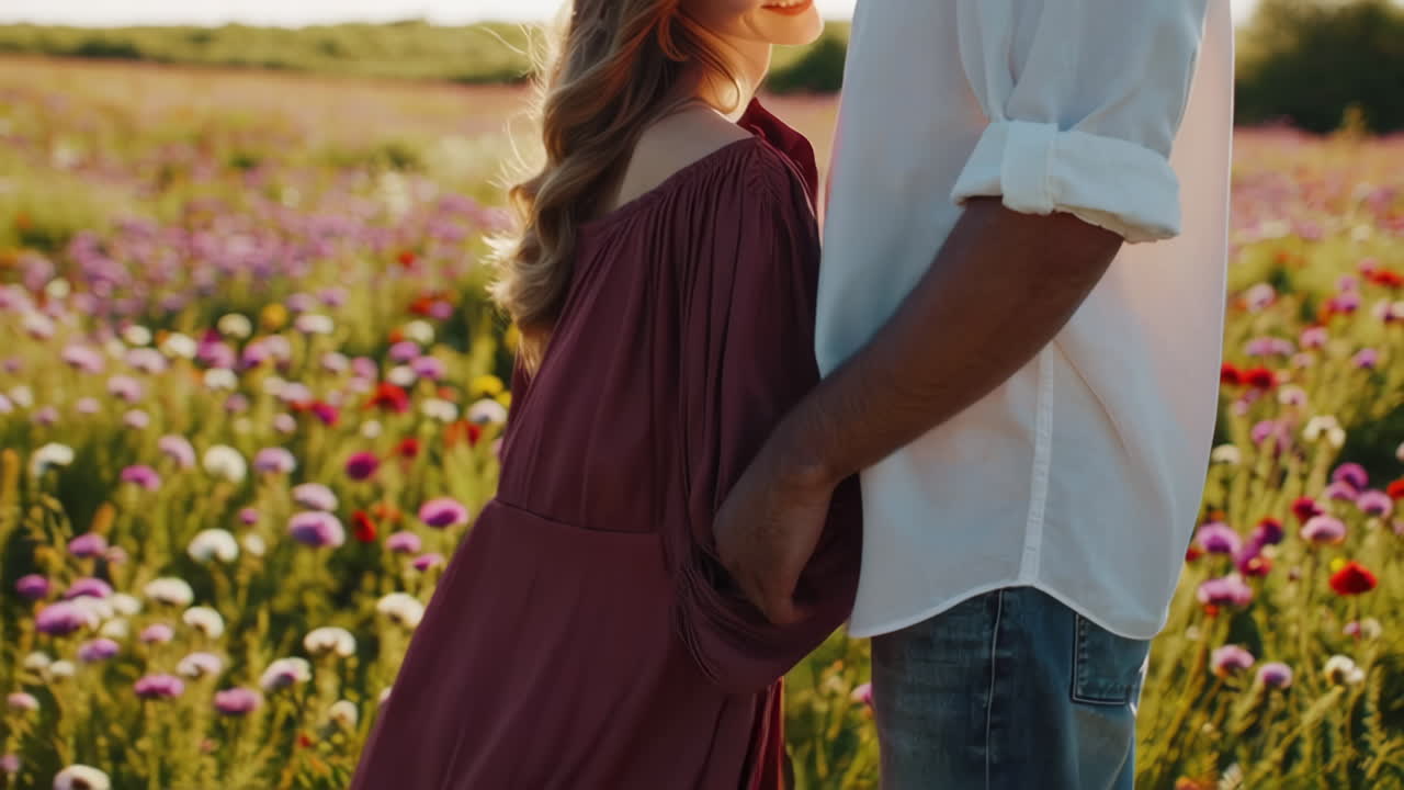 Couple Walking in a Flower Field