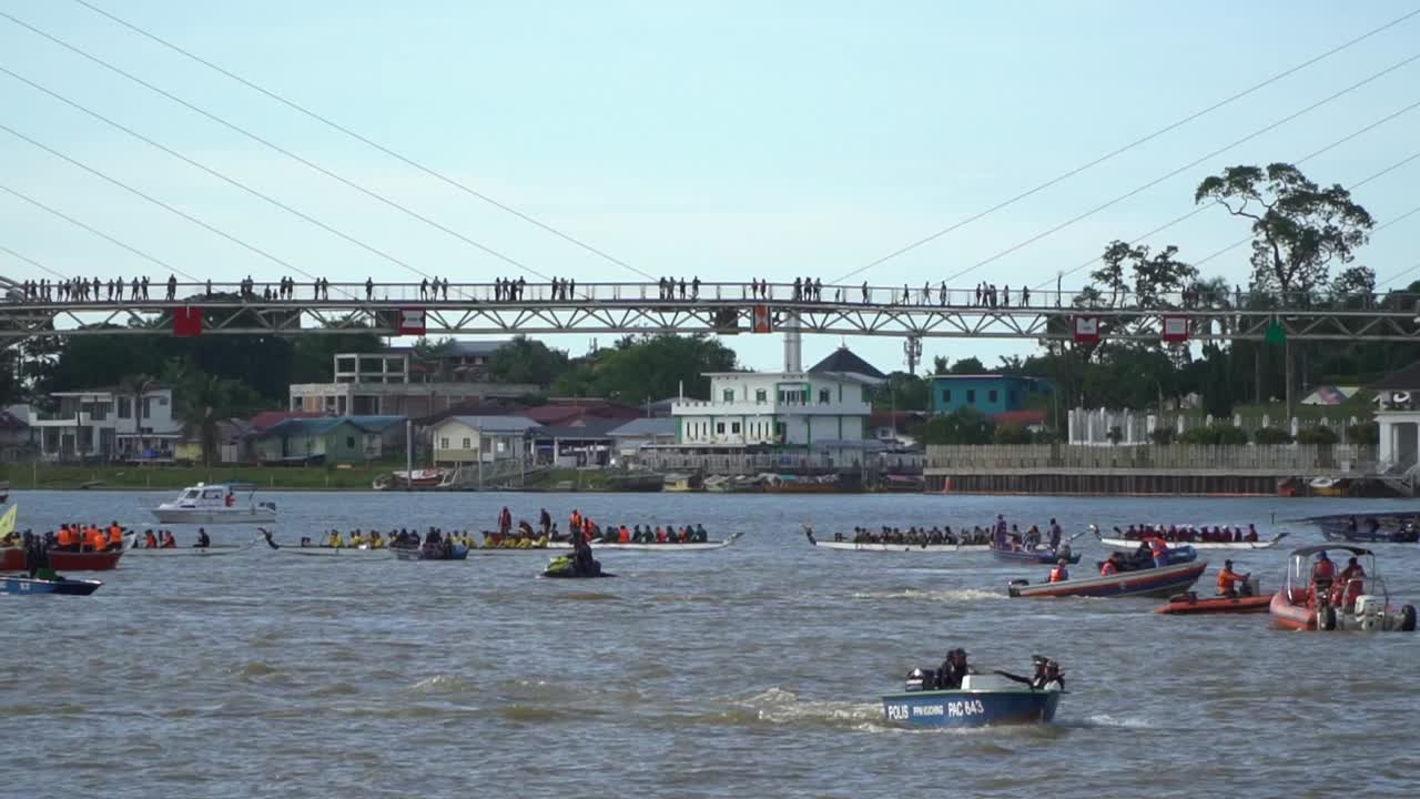 Traditional Long Boat Race Held At Kuching Water Front Every Year